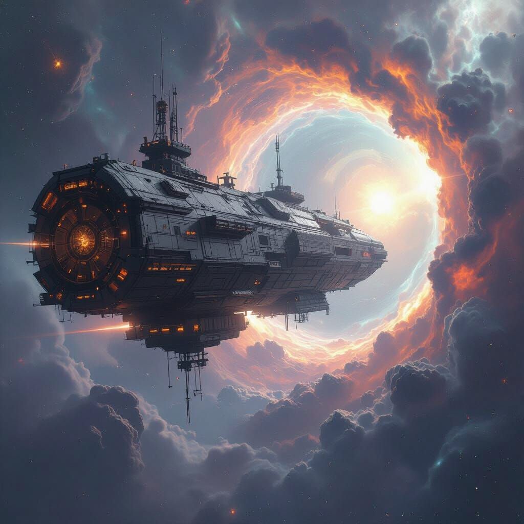 Battle-Scarred Space Station Near Unstable Wormhole