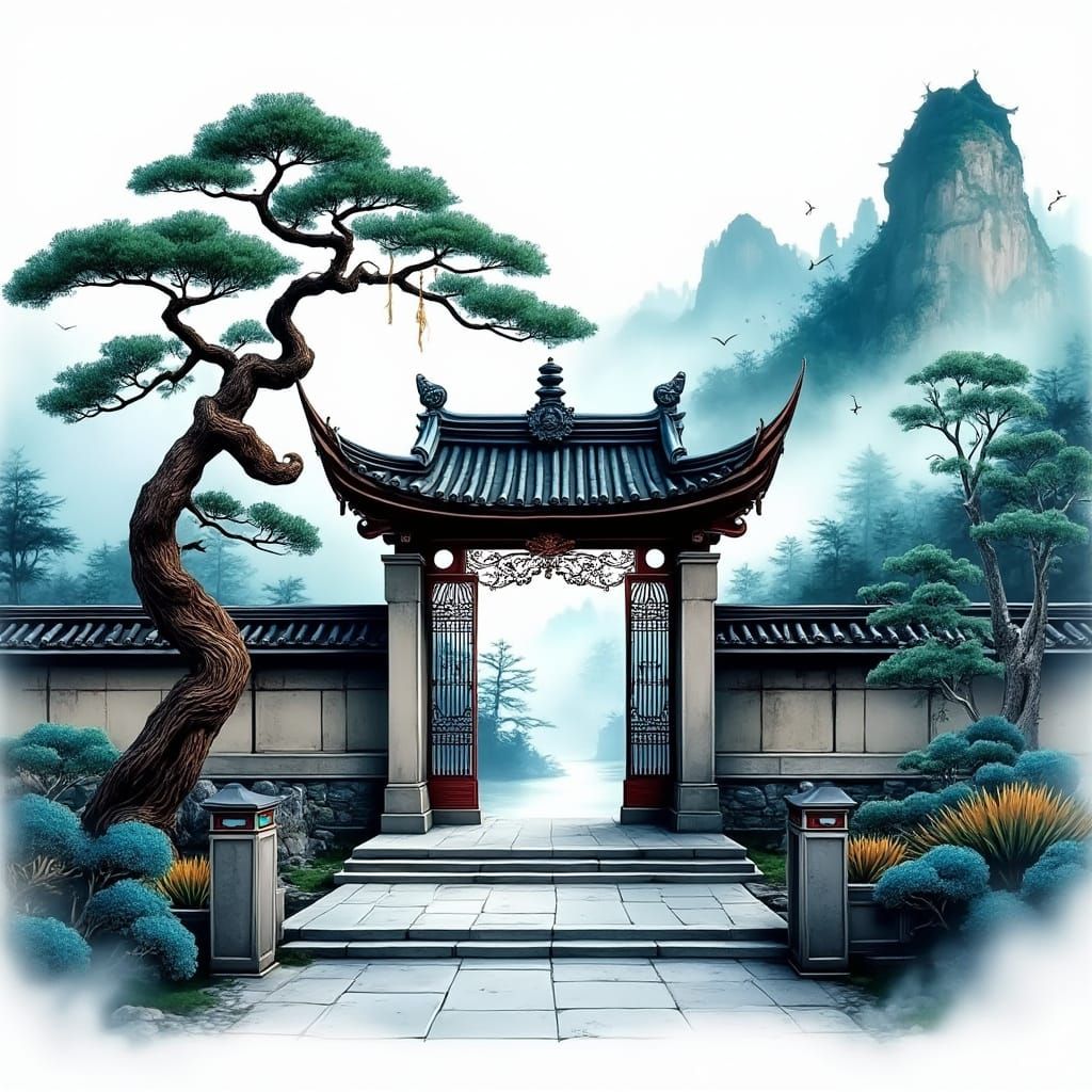 Surreal Japanese Monastery Gate in Traditional Architecture ...