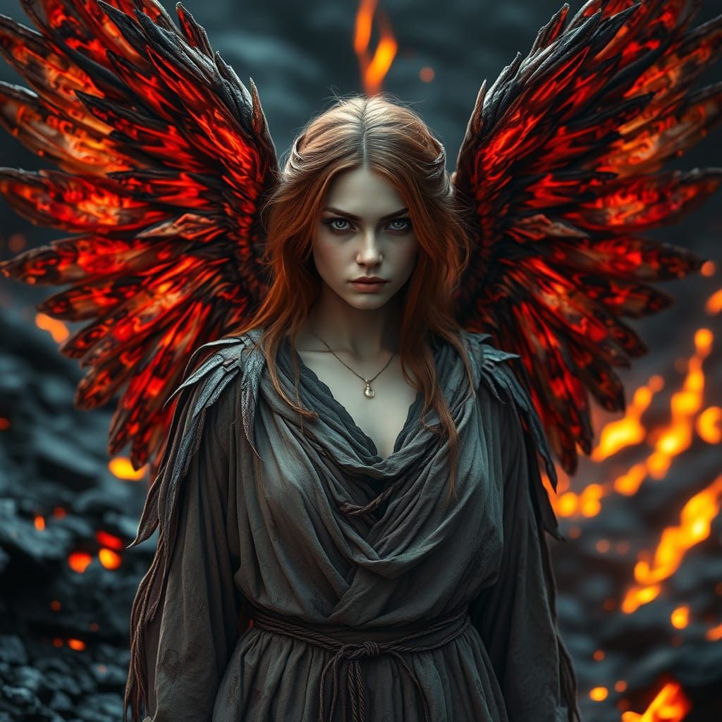 Sorrowful Angel in the Underworld: A Gothic Art Piece