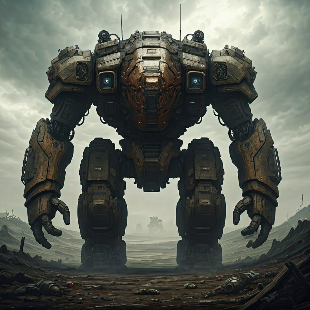 Robot Fortress in Desolate Wasteland, Cyberpunk Style