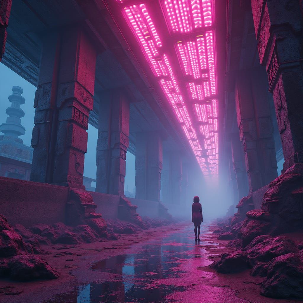 Futuristic Dystopian Cityscape in Synthwave Style