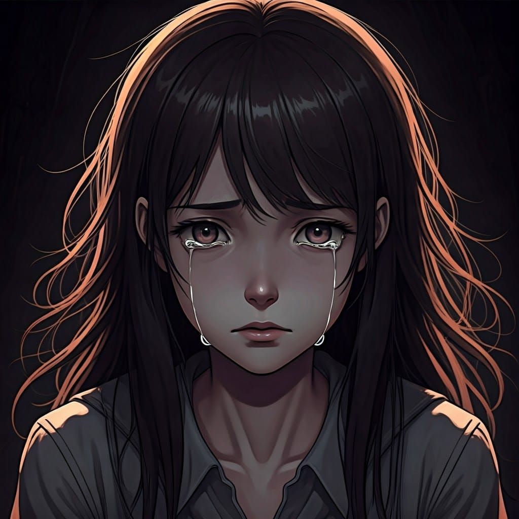 Ethereal Anime Girl in Dark, Eerie Atmosphere