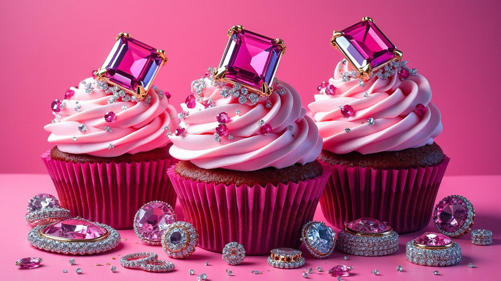 Pink Cupcakes with Diamonds and Jewels in Graffiti Splash Ar...