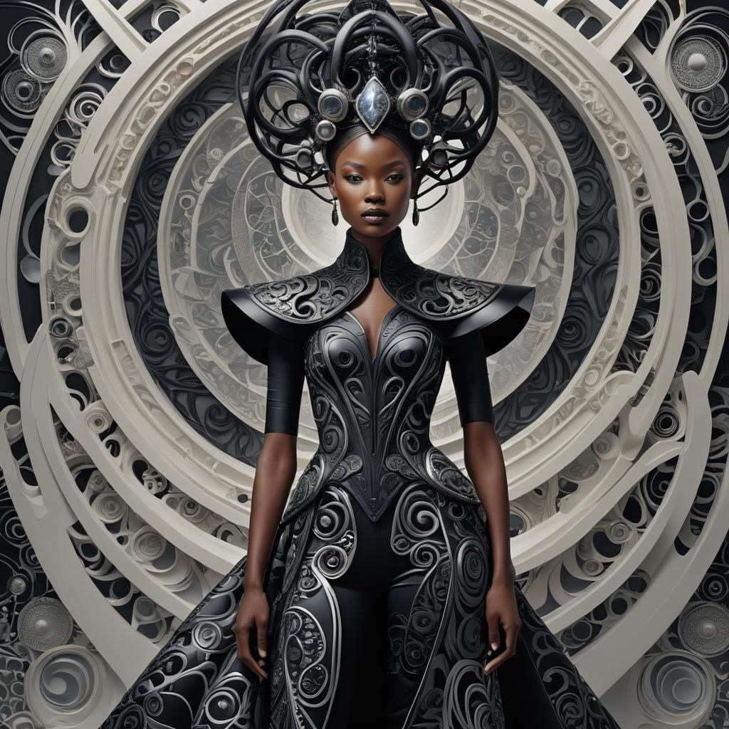 Avant-Garde Model in Surrealist Dreamscape