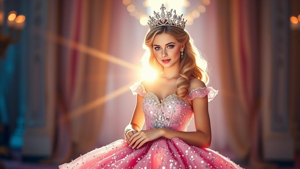 Elegant Princess Aurora in Sparkling Tiara and Sequined Gown
