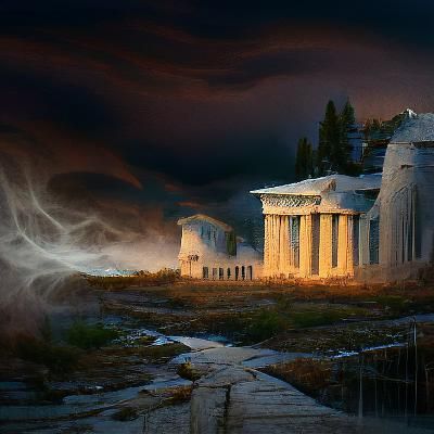 Sinister Ancient Greek Temple in Dark Fantasy Style