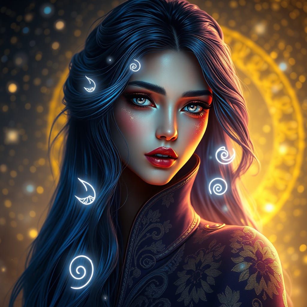 Ethereal Goddess in Art Nouveau-Inspired Dark Fantasy Art