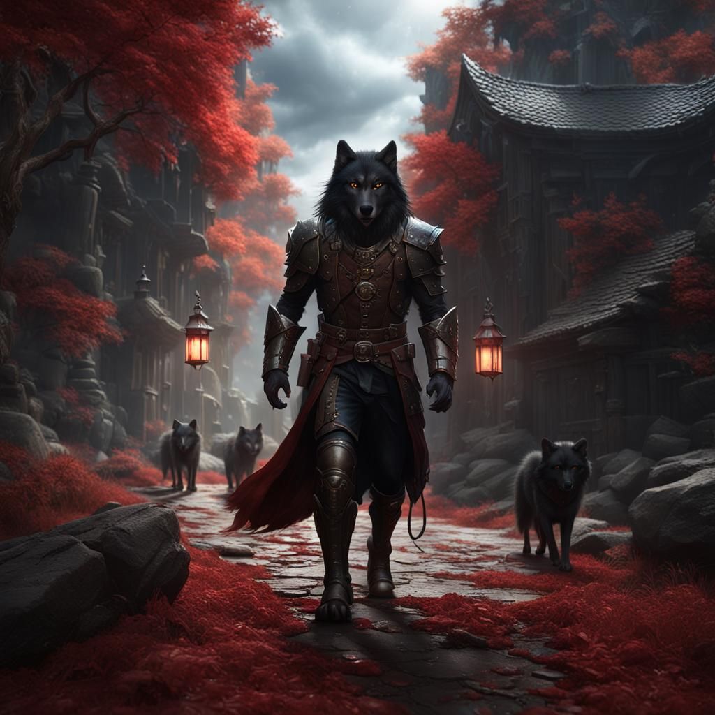 Leather-clad Man Leads Black Wolf Pack