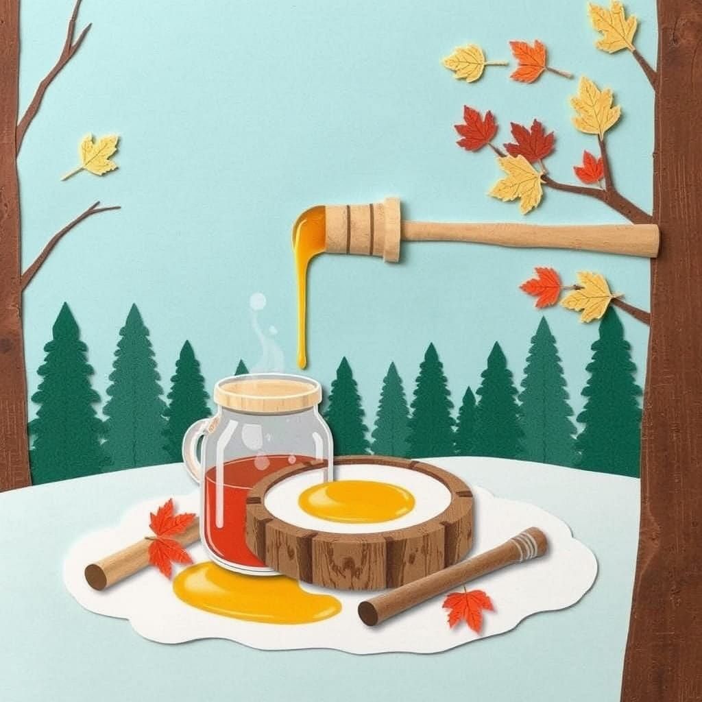 Maple Syrup Production in Paper Collage Art