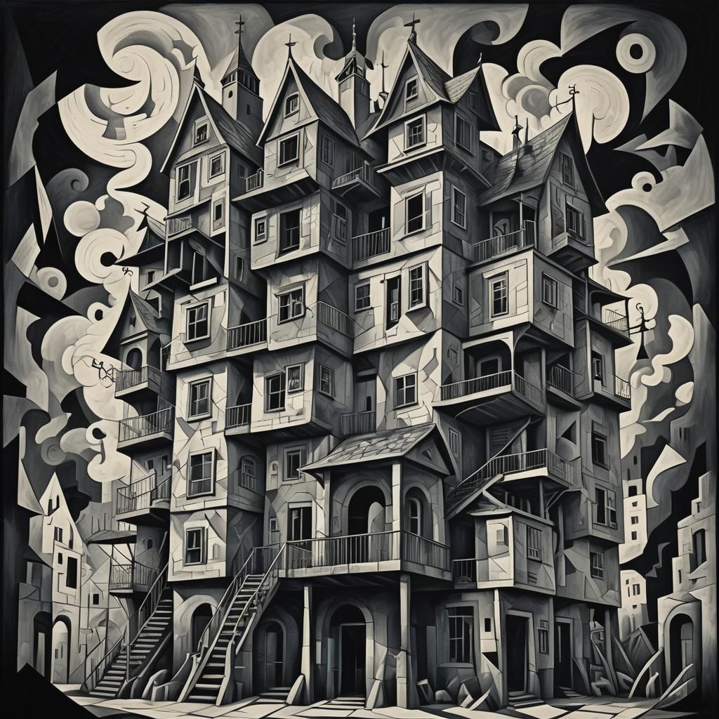 Cubist Haunted House in Art Deco Style