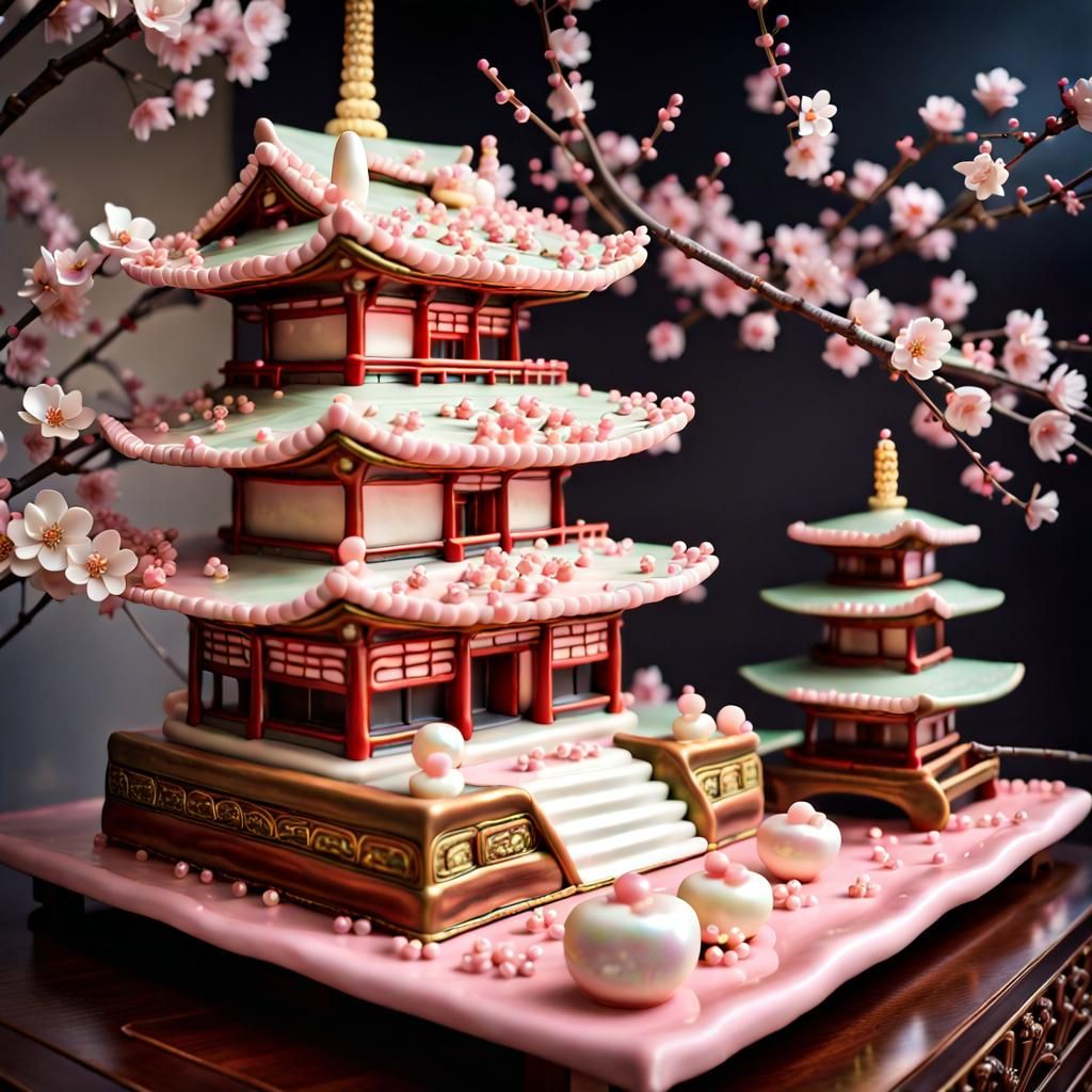 Cake Sculpture: Japanese Temple and Sakura