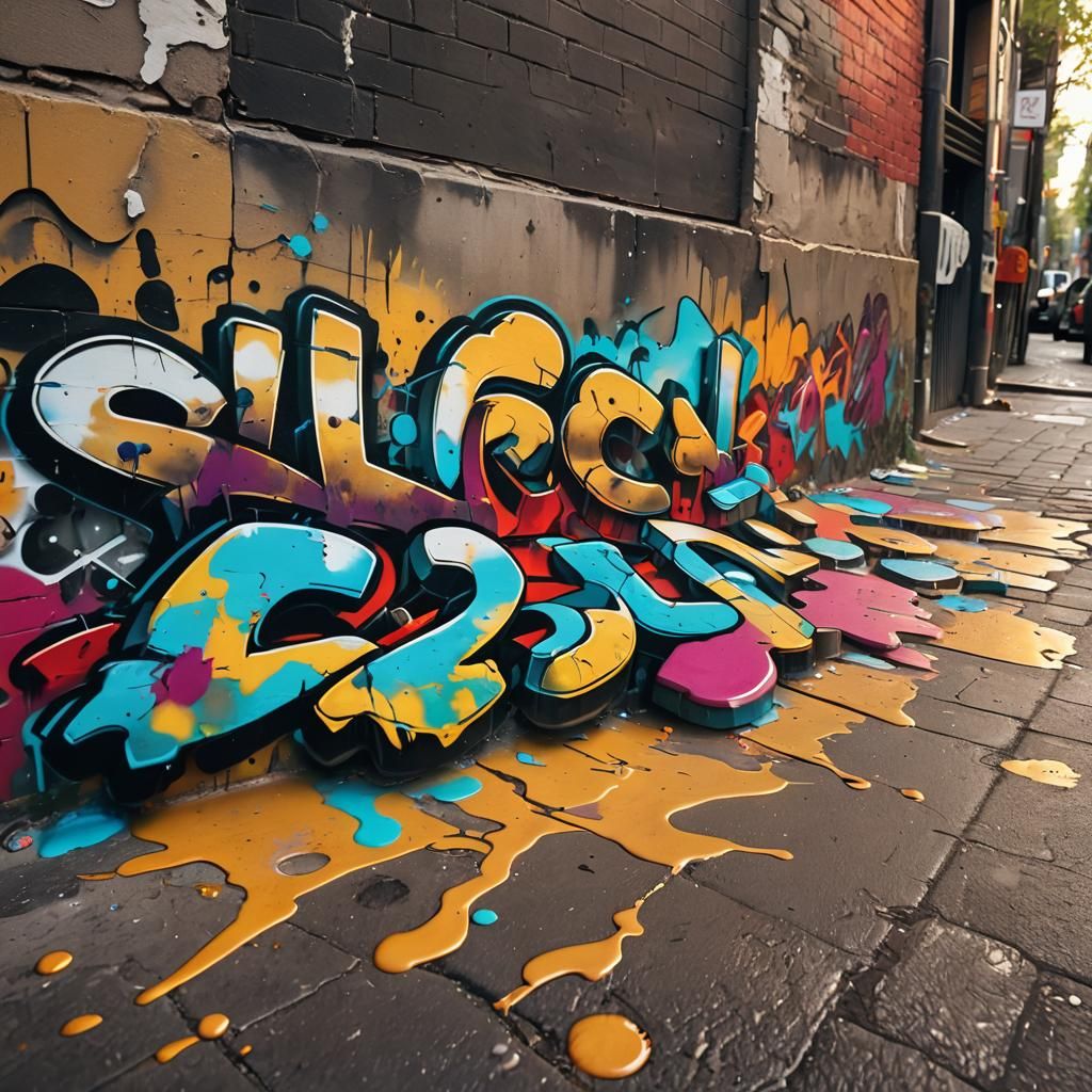 Urban Graffiti Art with Dripping Paint
