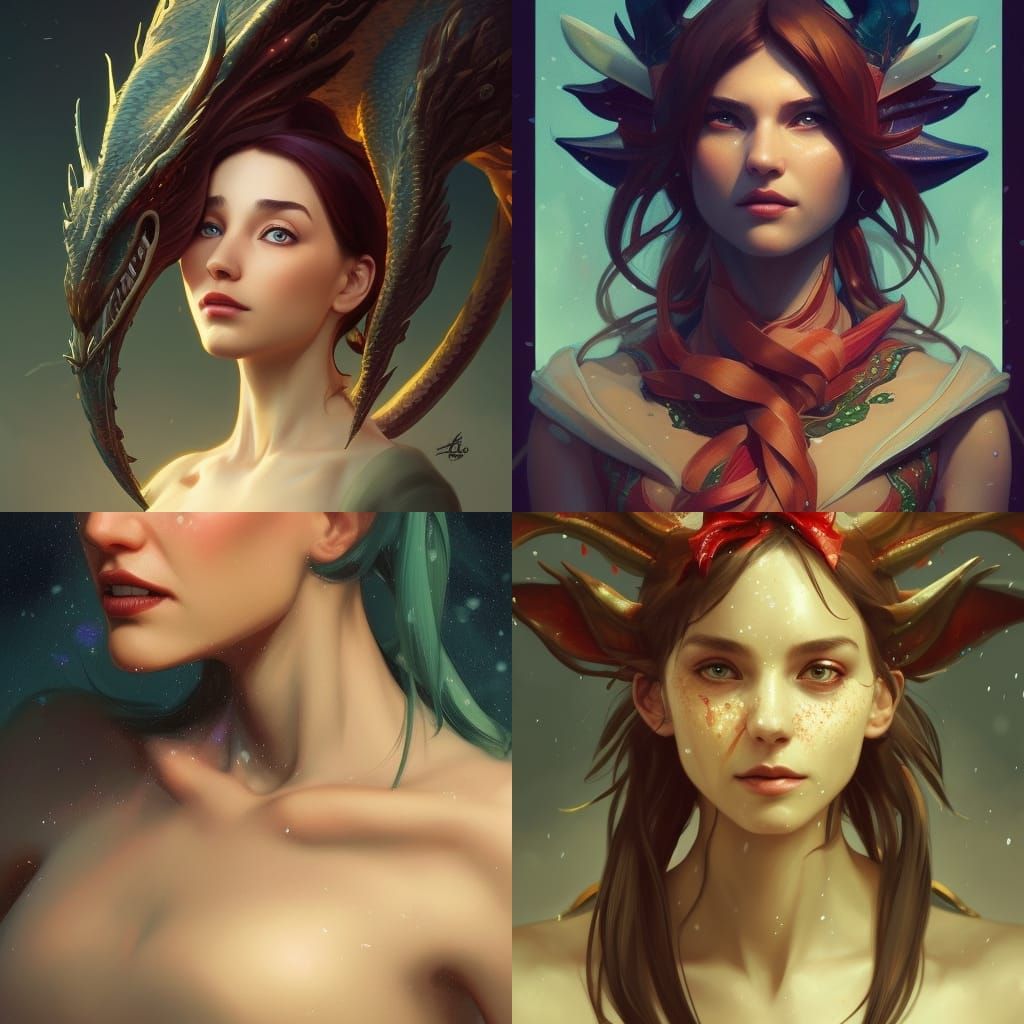 Christmas Dragon Portrait in Art Nouveau Style