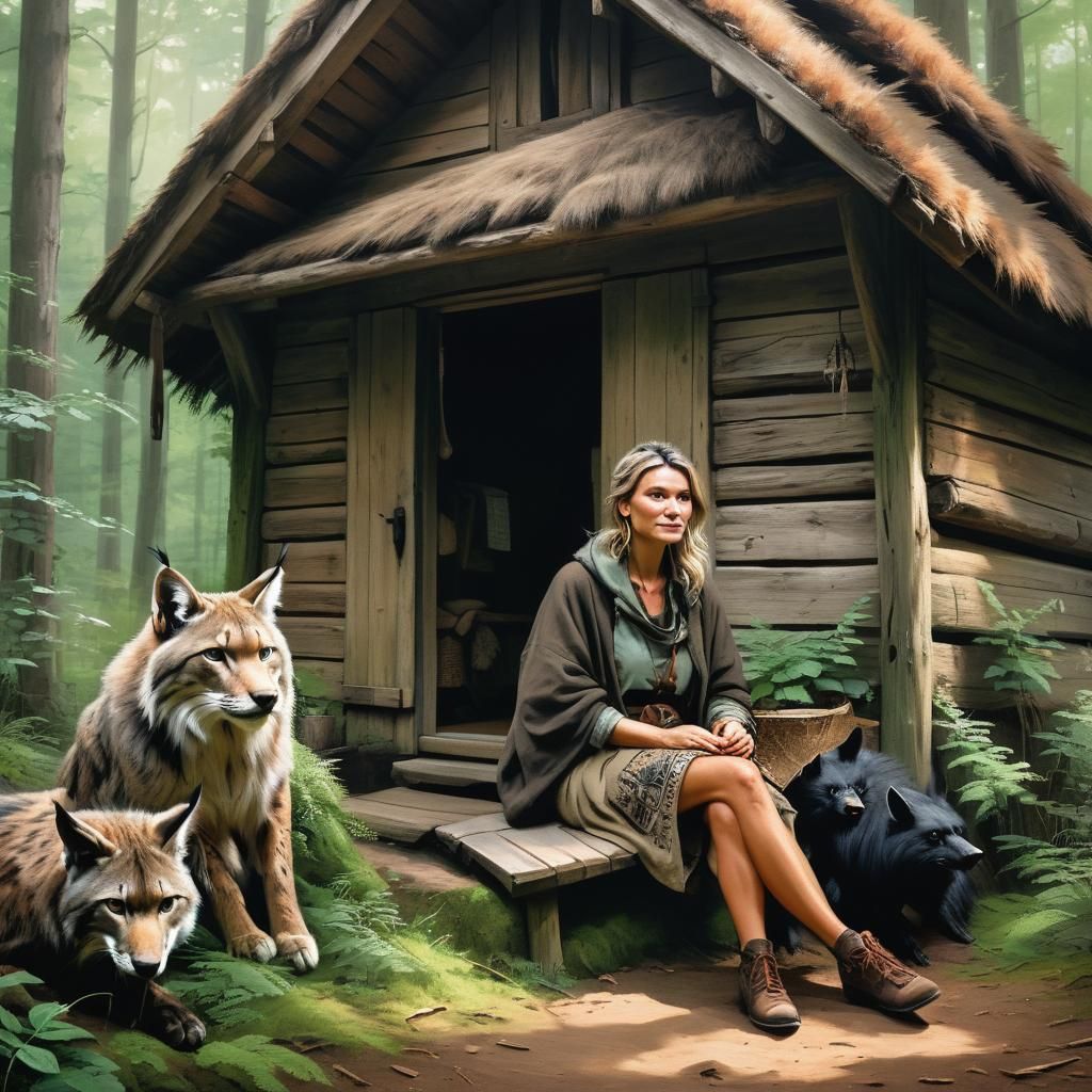Mystical Forest Dweller with Animal Companions