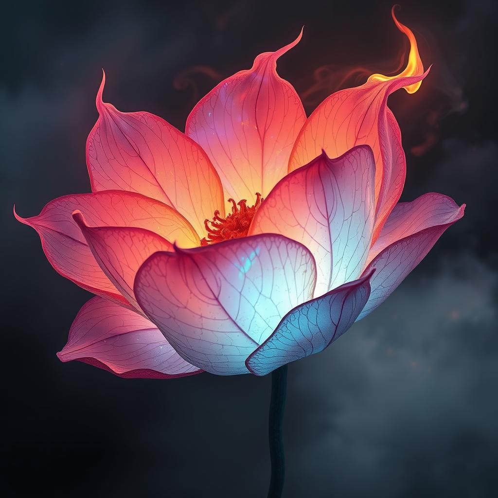 Surreal Iridescent Flower in Art Nouveau Style