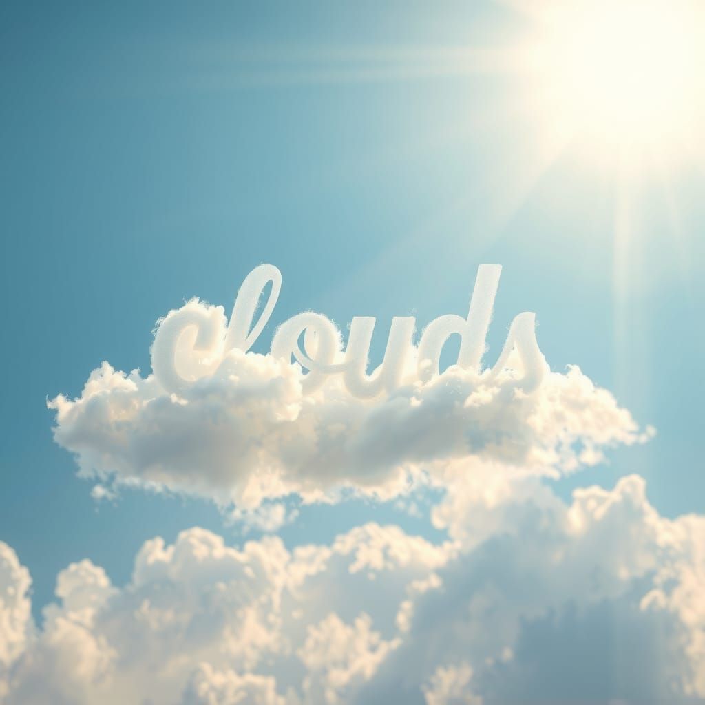 Whimsical Clouds Form the Word 'Clouds' in Blue Sky