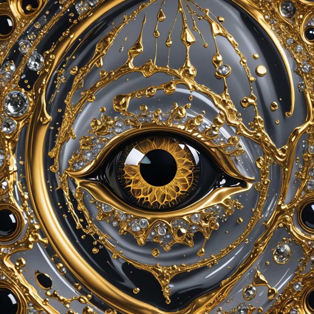 Gold and Diamond Eye: Hyperrealistic Illusion