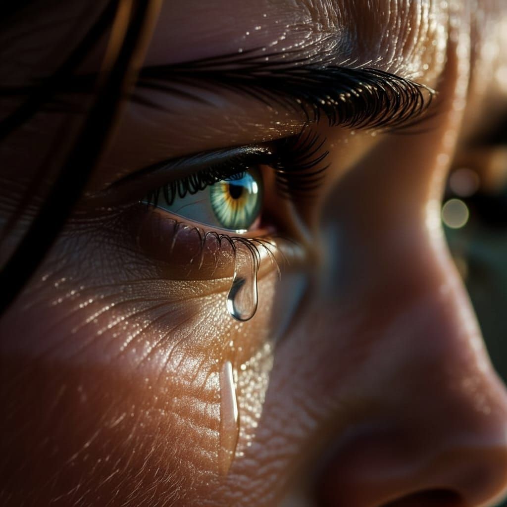 Close-Up Tear: Cinematic Portrait of Raw Emotion