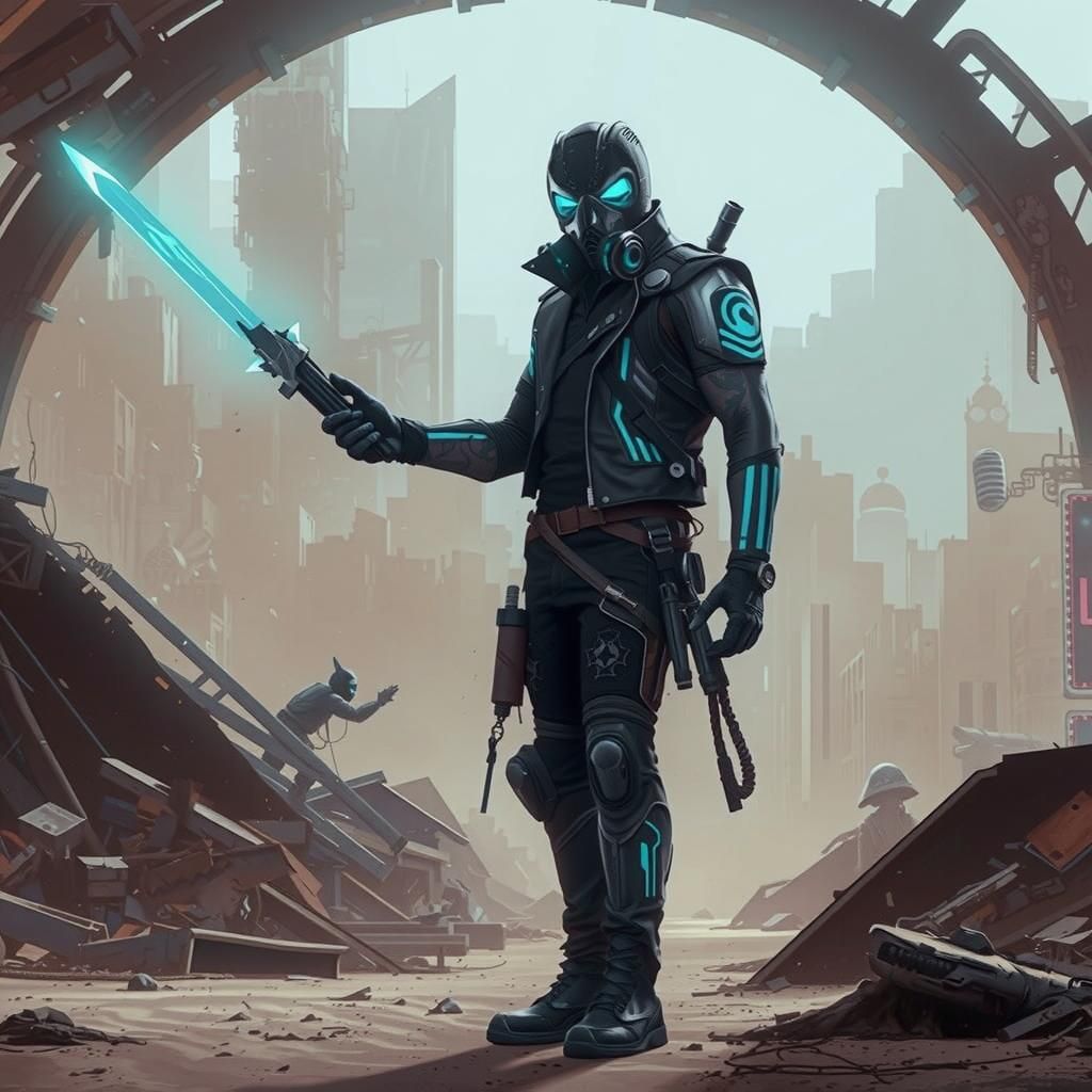 Cyberpunk Assassin in Iridescent Sandstorm