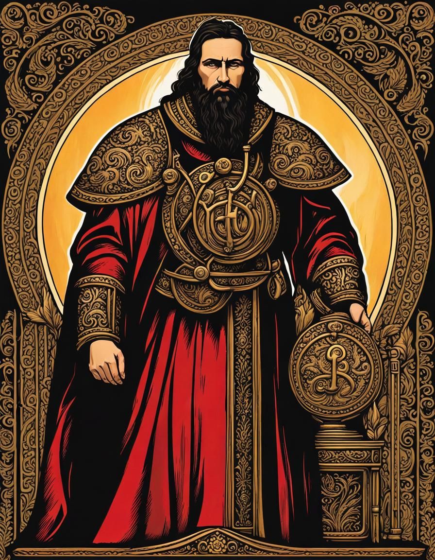 Sinister Rasputin Portrait with Flaming Eyes