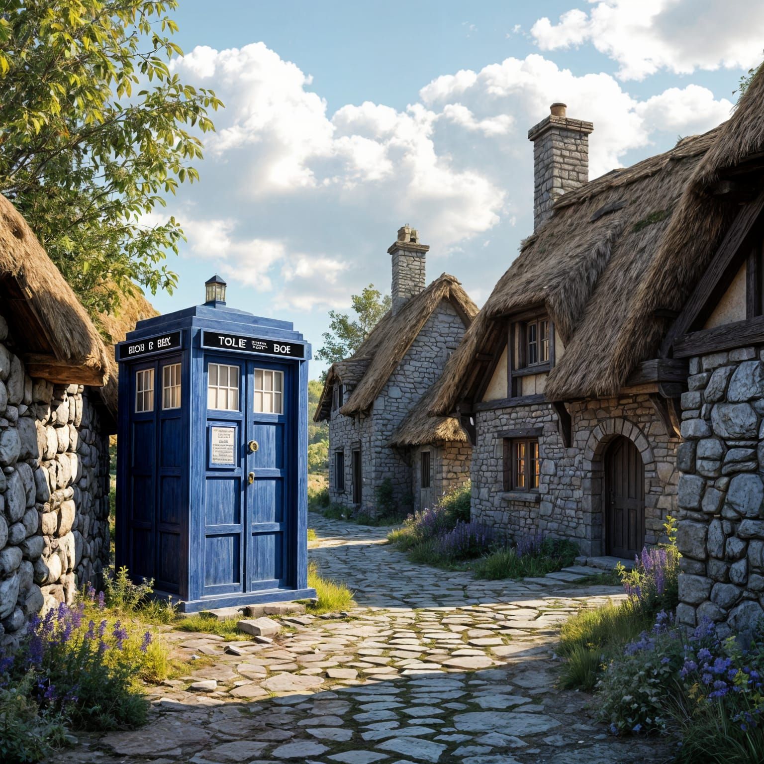 TARDIS at Medieval Village Edge: Fantasy Concept Art