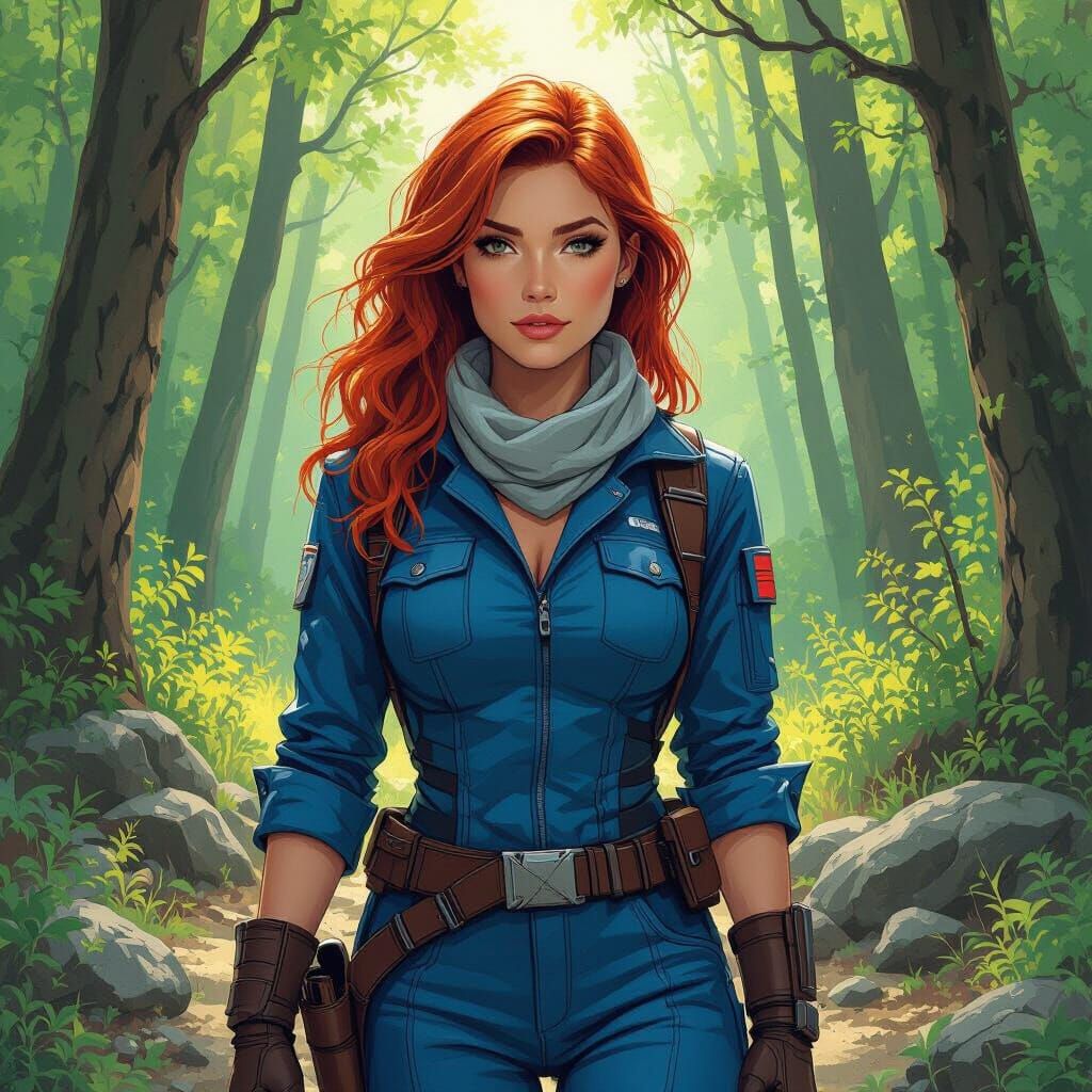 Sci-Fi Woman in Forest, Comic Book Style