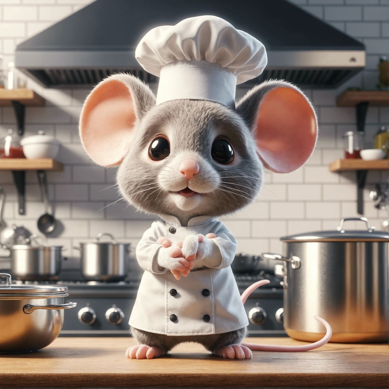 Cartoon Mouse Chef in Professional Kitchen