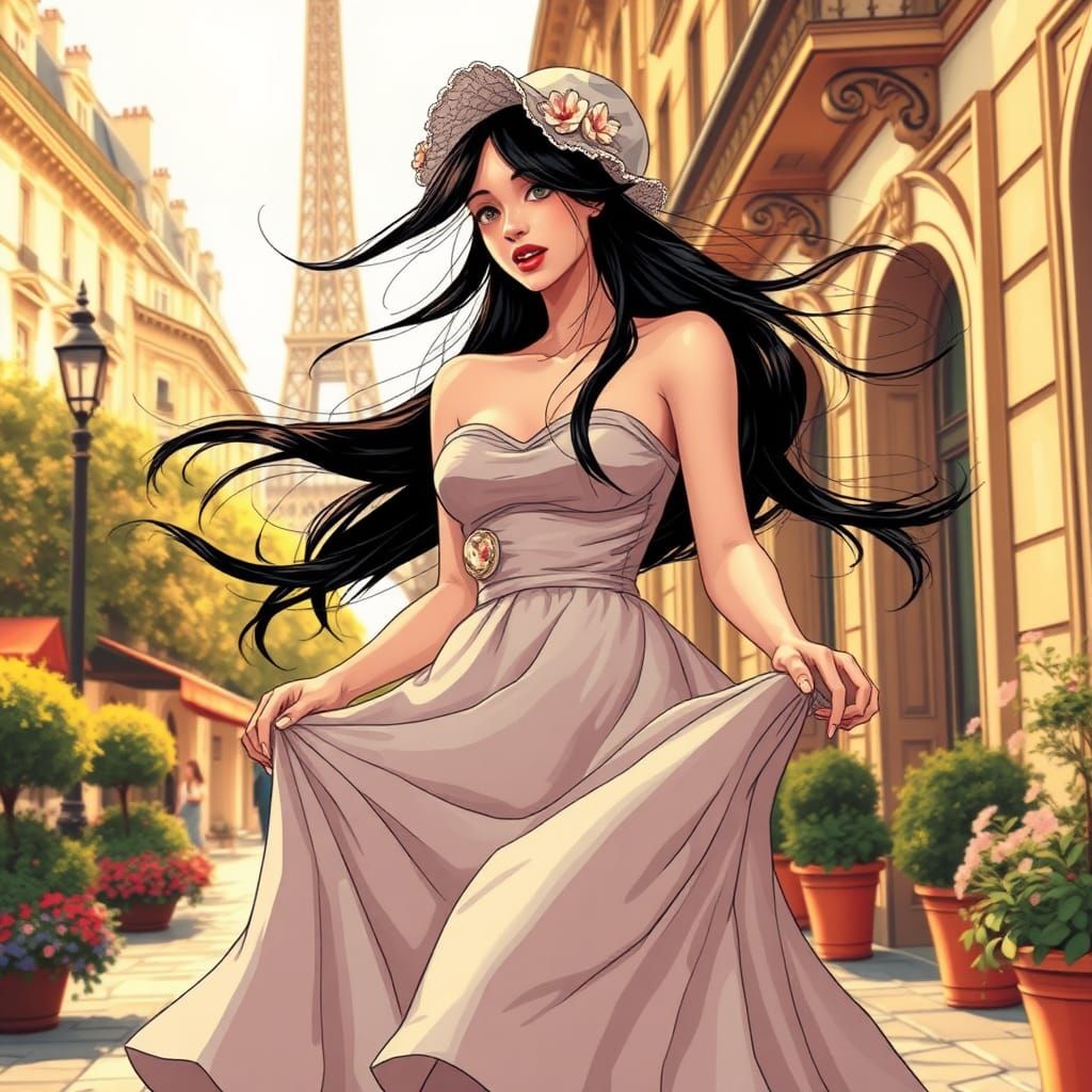Playful Parisian Wind: An Elegant Comic Art Image