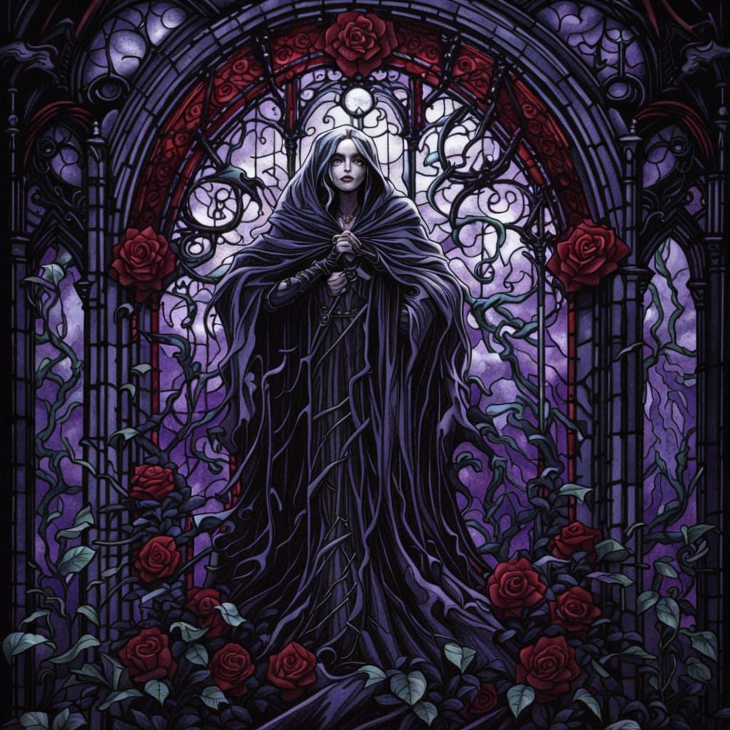 Gothic Ghost in Dark Fantasy Stained Glass Style