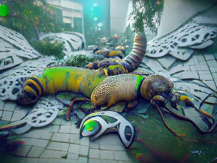 Extinction Scene with Robot Snails in Mirrorpunk Style