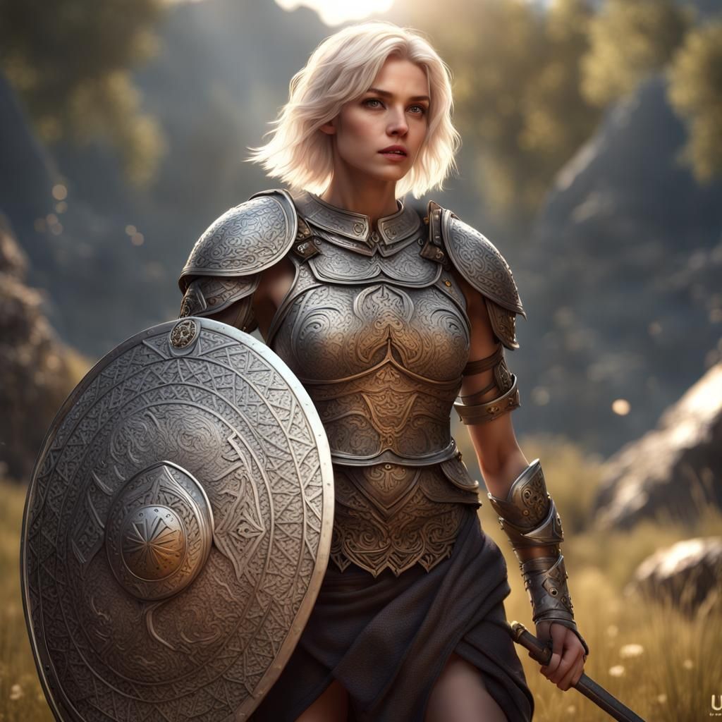 Blonde Warrior on Battlefield: Fantasy Concept Art