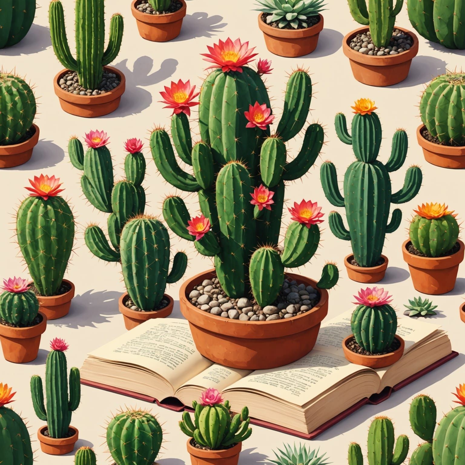 Whimsical Cacti Blooms in Vintage Storybook Illustration