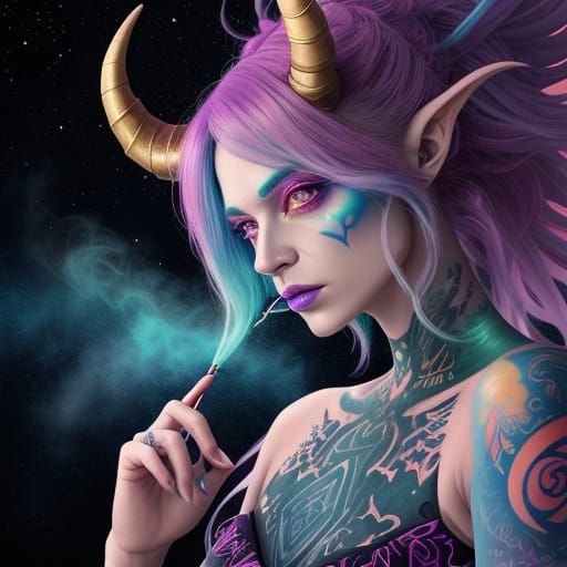 Surreal Anime Goddess with Neon Tattoos