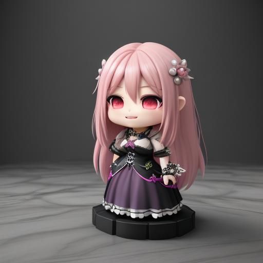 Cute Chibi Girl in Gothic Dress with Pink Hair