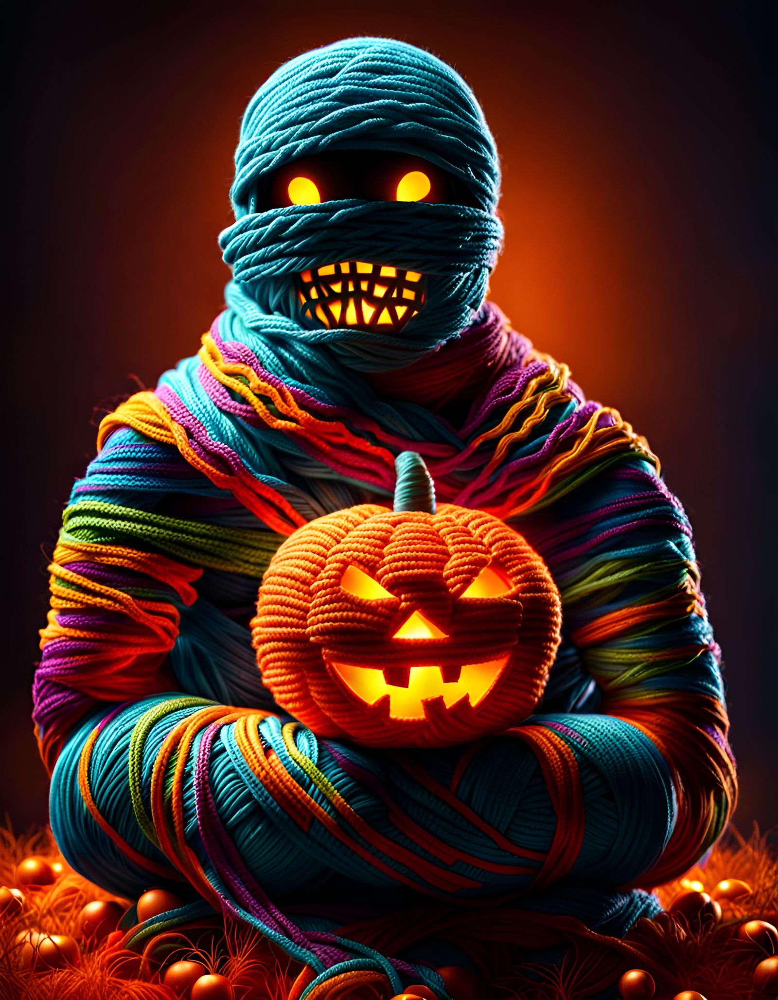 Colorful Crochet Yarn Mummy for Halloween in 8K