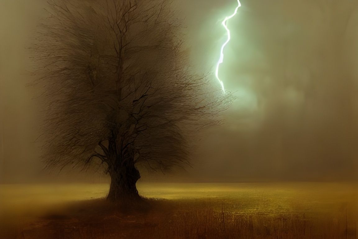 Sinister Willow Tree in Dark Mist, Horror Style