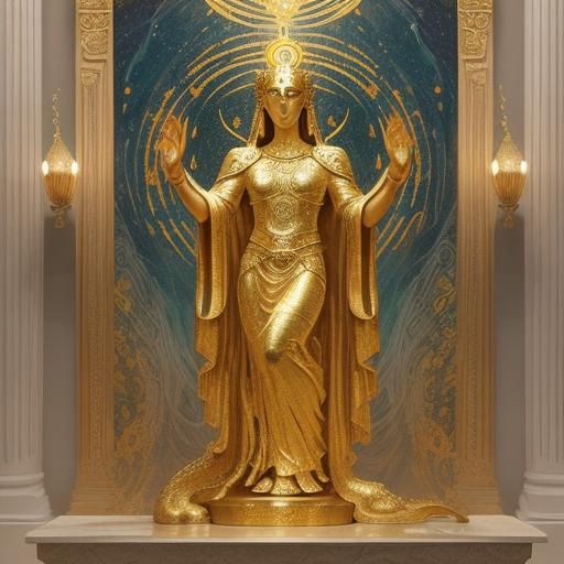 Ethereal Deity with Dragons in Art Nouveau Style