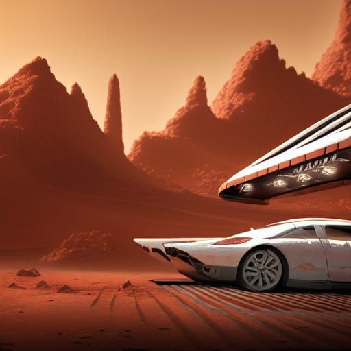 Gas Station on Mars in Detailed Digital Painting