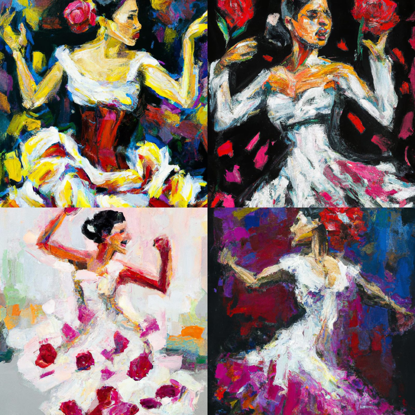 Flamenco Dancer with Orchids in Impasto Style
