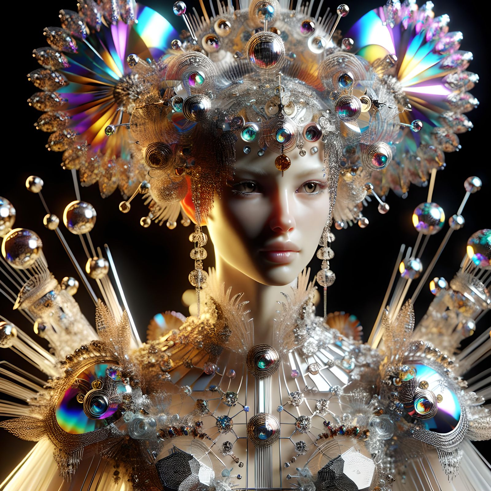 Crystal Girl Sculpture in Sci-Fi Setting