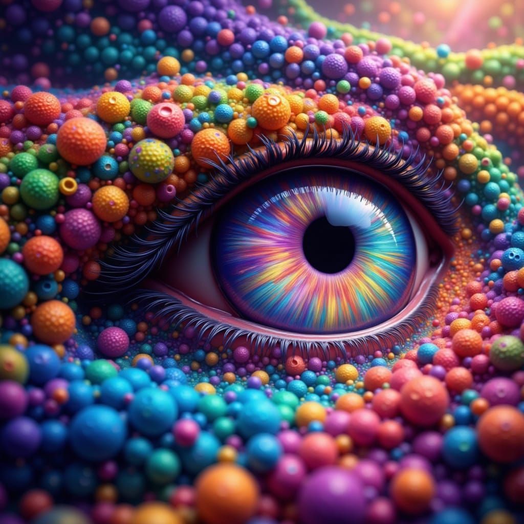 Macro Close-Up of Lilith's Rainbow Braids Dreamscape in Rain...