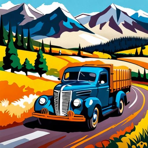 Vintage Bedford Truck in Flowery Landscape