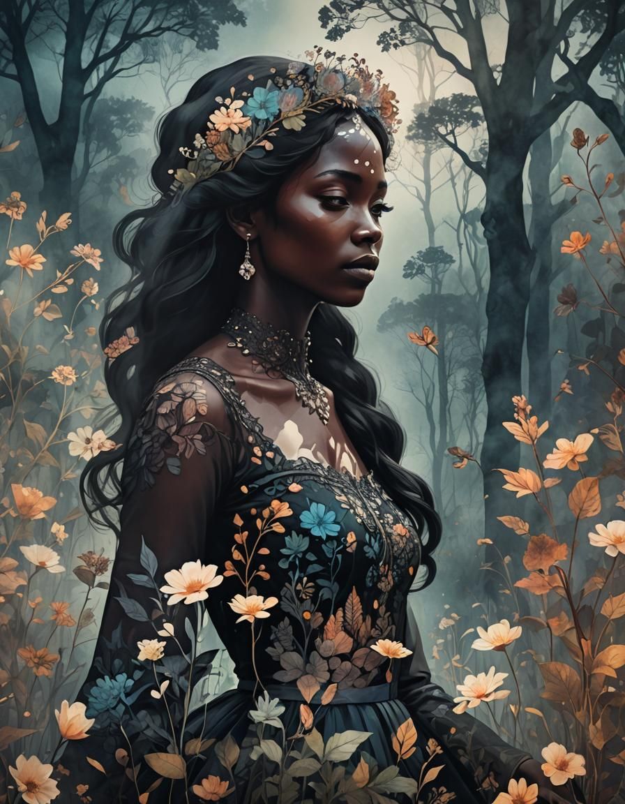 Smokey Silhouette of a Princess in Watercolor Wash