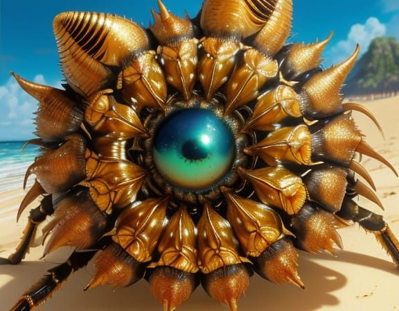 Surreal Beach Scene: Myriapod Arthropod in Golden Light