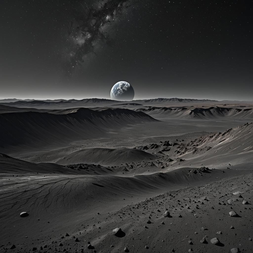 Bleak Moonscape with Earth in the Sky