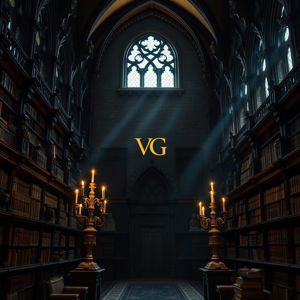 Ethereal Gothic Library in Soft Moonlight