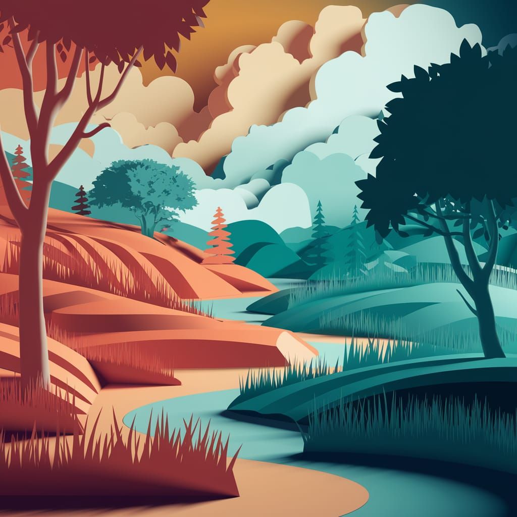Detailed Paper Cut Landscape with Volumetric Lighting