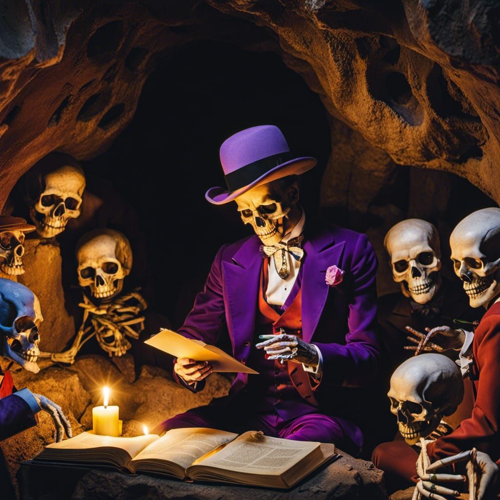 Skeletal Baudelaire Recites Poetry in Cave