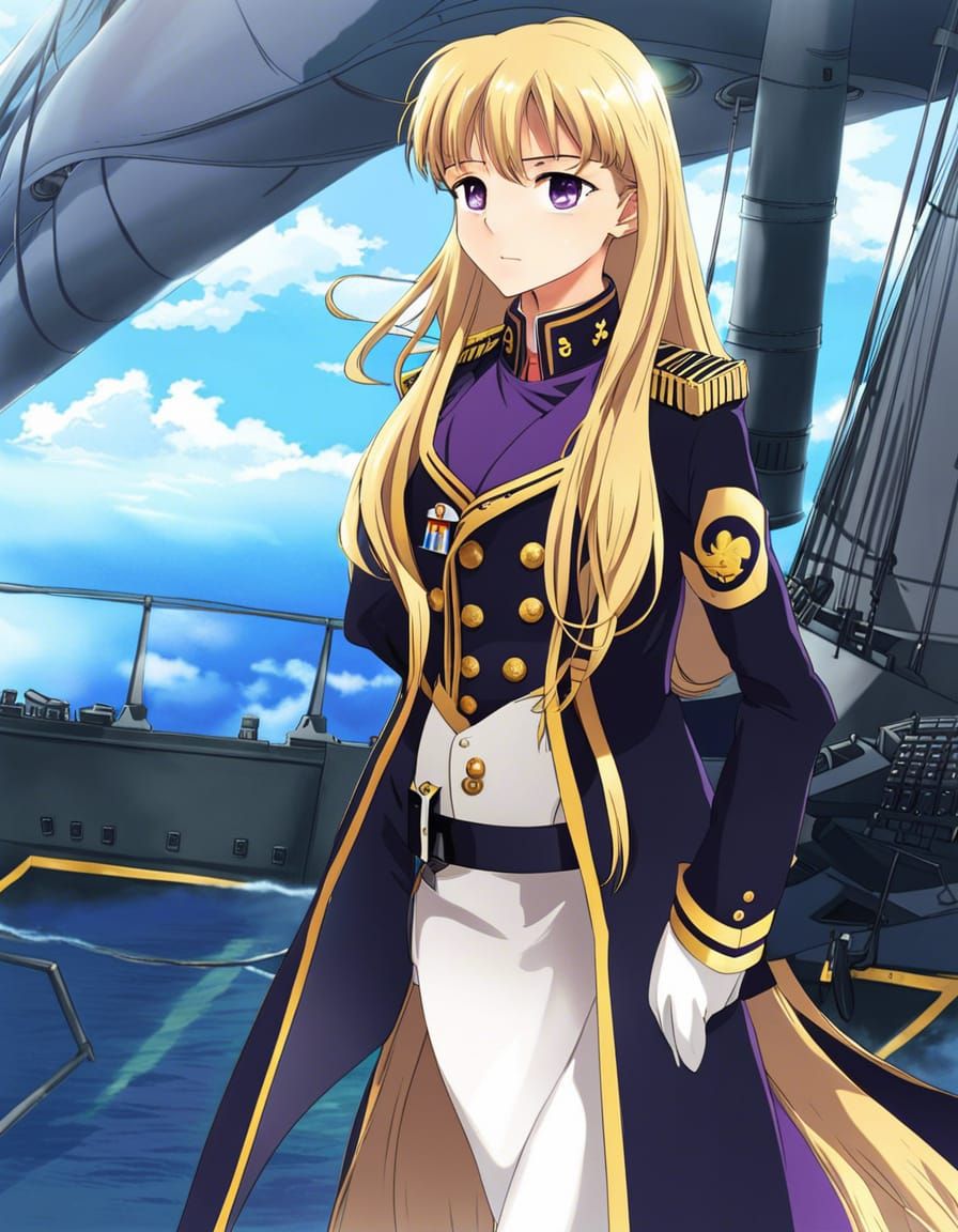 Anime-Style Naval Officer on Warship