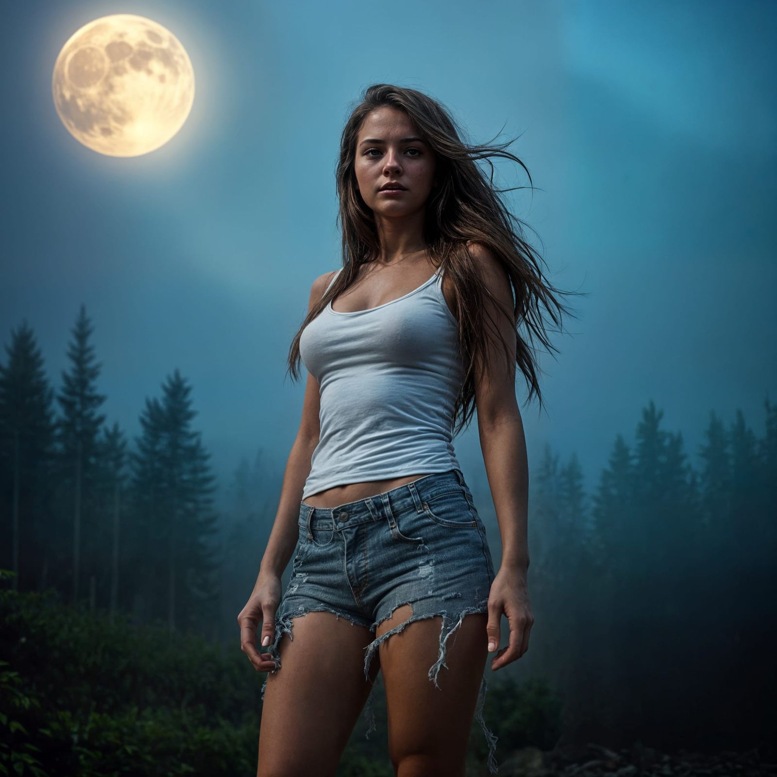 Ethereal Werewolf Goddess in Moonlit Forest, Cinematic Film ...